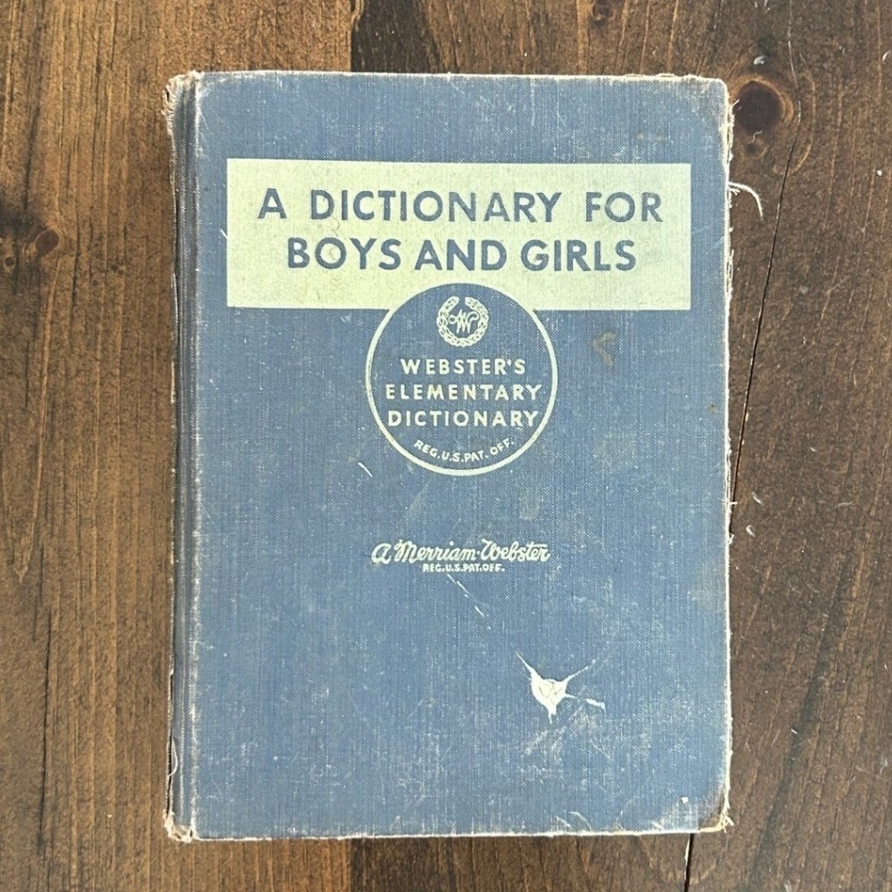 Vintage Merriam Webster Elementary Dictionary Boys & Girls 1959 Blue Illustrated